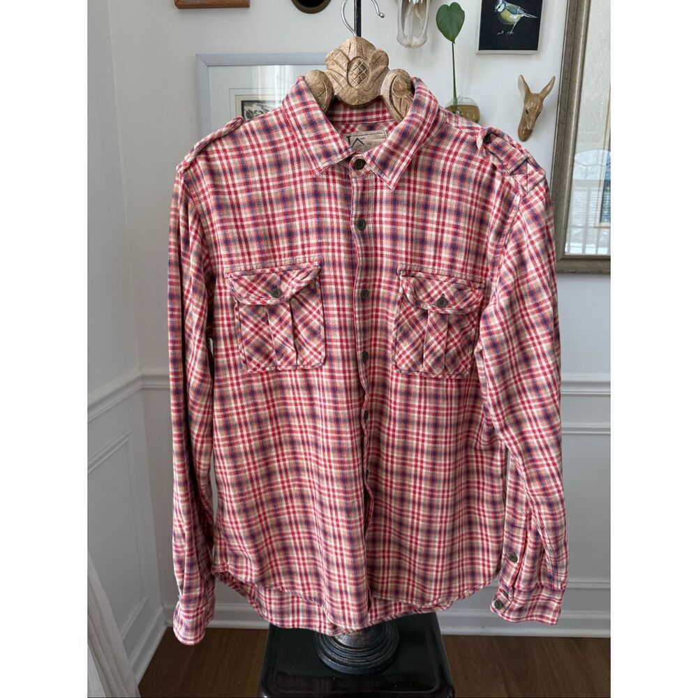 True Religion Red Tan Blue Plaid Flannel Button Shirt XXXL